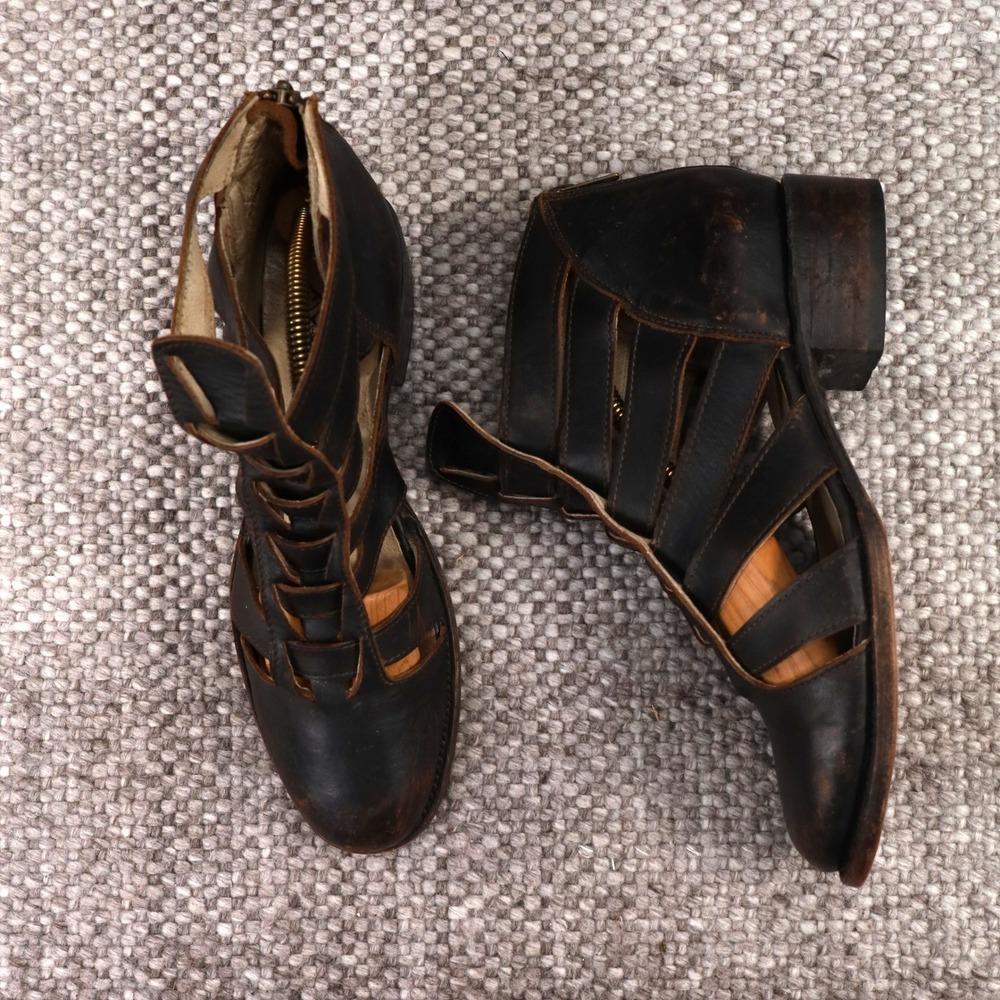 Freebird by Steven Stone Dark Brown Leather Gladiator Cut Out Boots FB-STONE 9M